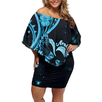New Zealand Valentine Family Matching Off Shoulder Short Dress and Hawaiian Shirt Aroha Cyan Piwakawaka