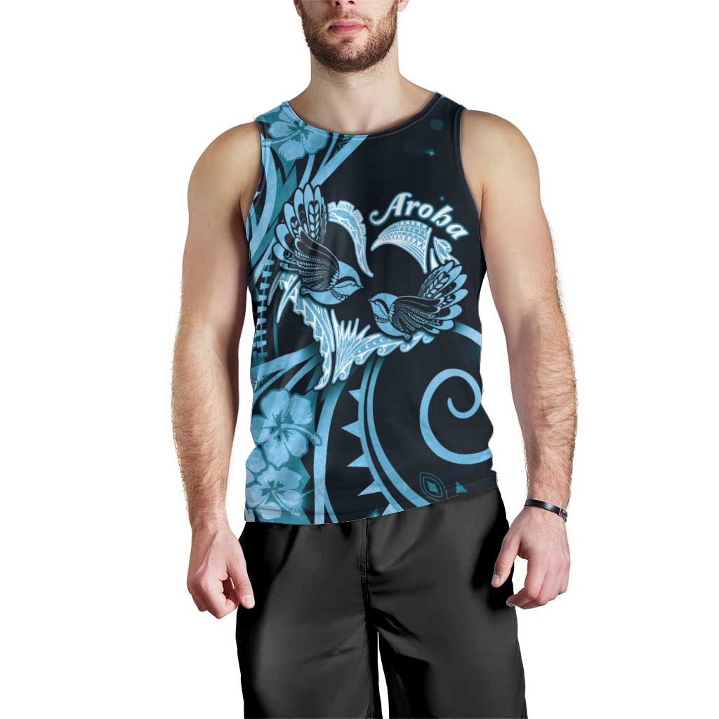 New Zealand Valentine Men Tank Top Aroha Cyan Piwakawaka