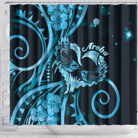 New Zealand Valentine Shower Curtain Aroha Cyan Piwakawaka