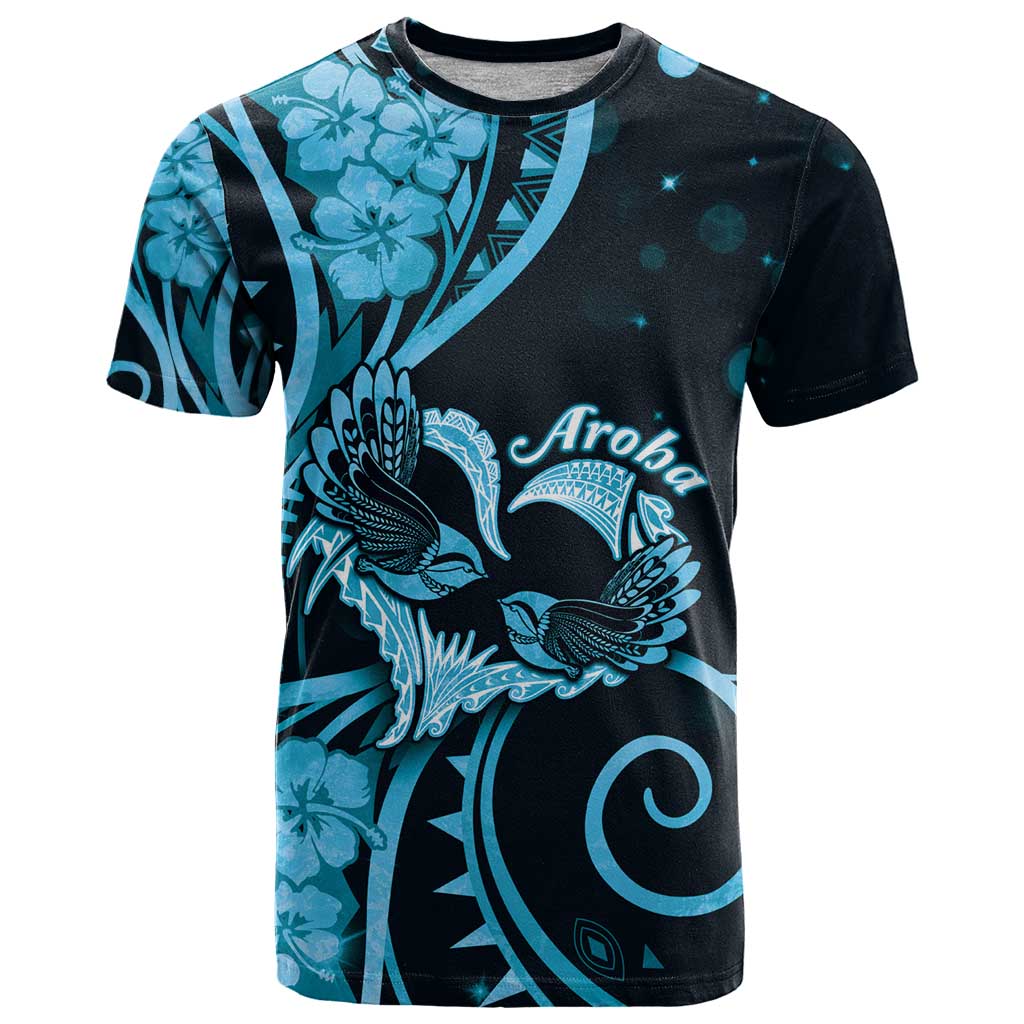 New Zealand Valentine T Shirt Aroha Cyan Piwakawaka LT05 Cyan - Polynesian Pride