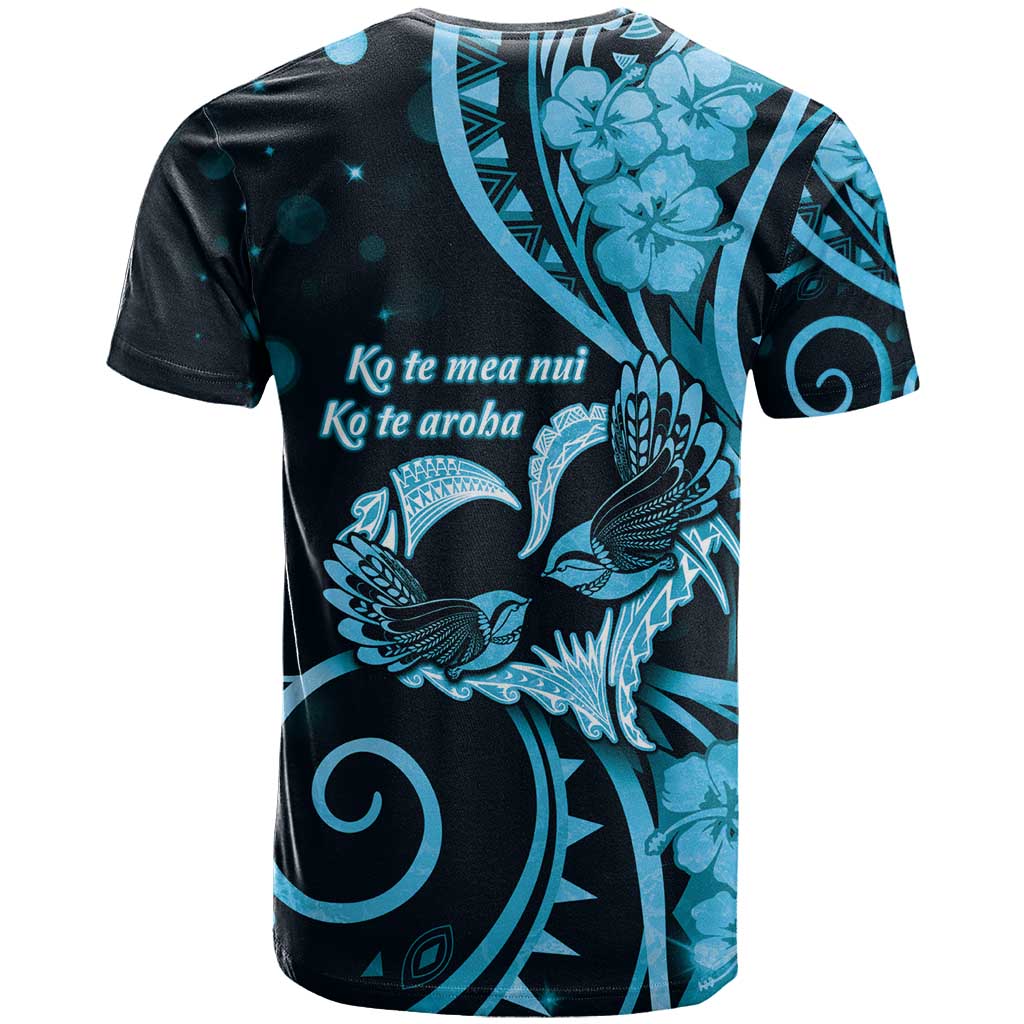 New Zealand Valentine T Shirt Aroha Cyan Piwakawaka LT05 - Polynesian Pride