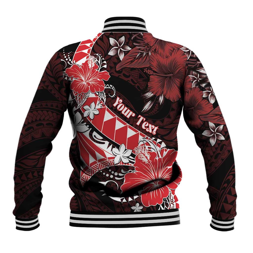 Personalised Hawaii Valentine Day Baseball Jacket Polynesian Hibiscus Art Style Red