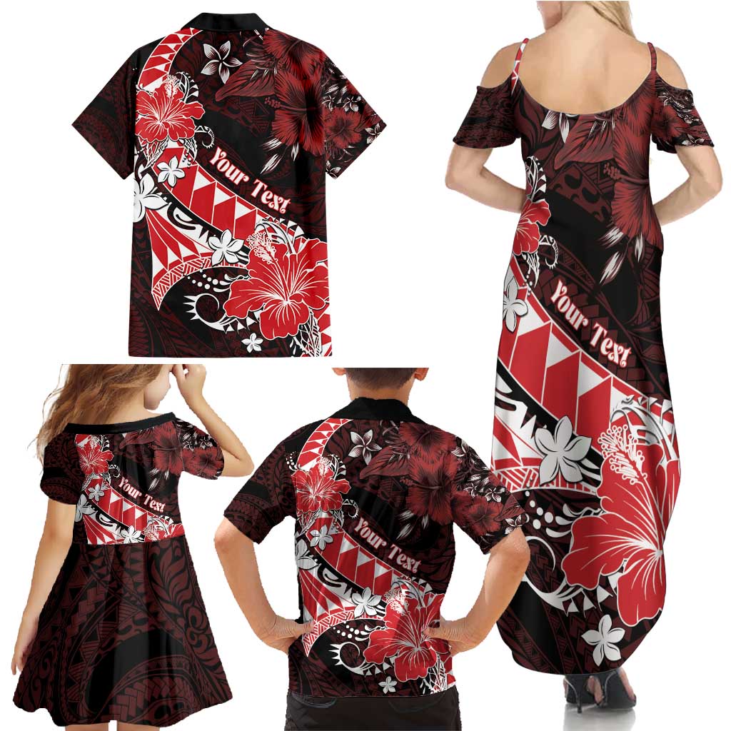 Personalised Hawaii Valentine Day Family Matching Summer Maxi Dress and Hawaiian Shirt Polynesian Hibiscus Art Style Red