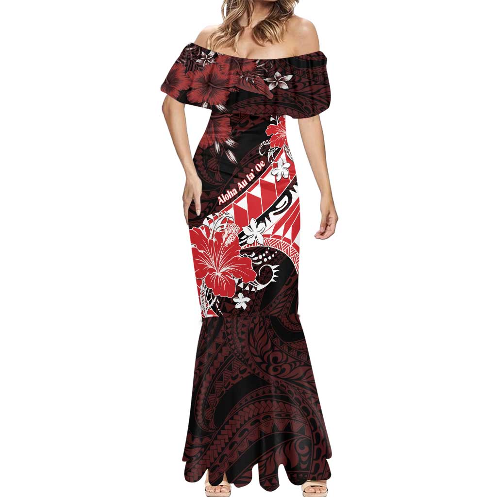 Personalised Hawaii Valentine Day Mermaid Dress Polynesian Hibiscus Art Style Red
