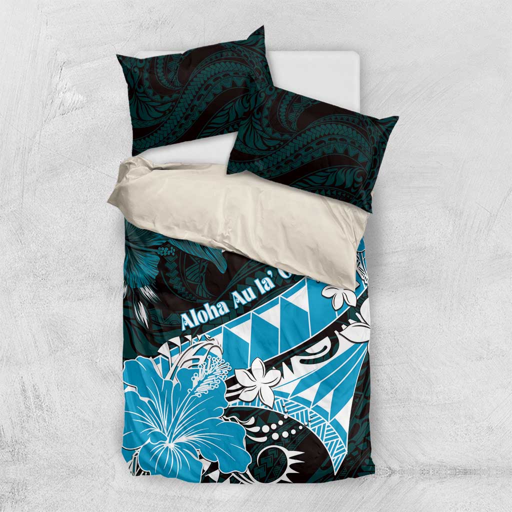 Hawaii Valentine Day Bedding Set Polynesian Hibiscus Art Style Turquoise LT05 US Twin 172cm x 218cm Turquoise - Polynesian Pride