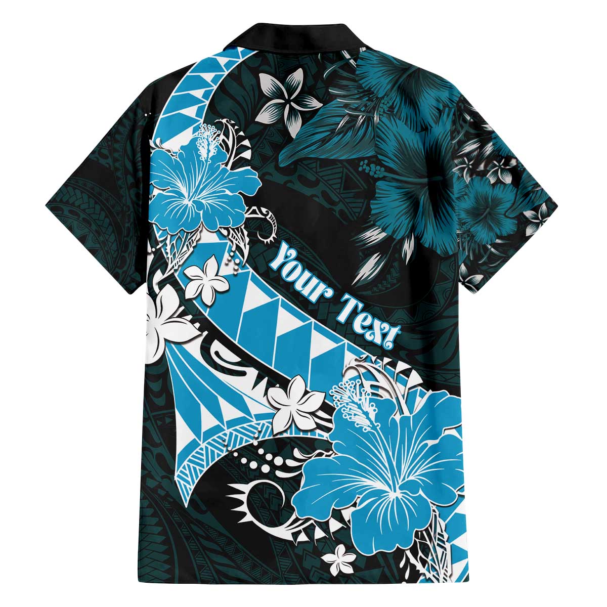 Personalised Hawaii Valentine Day Family Matching Off The Shoulder Long Sleeve Dress and Hawaiian Shirt Polynesian Hibiscus Art Style Turquoise
