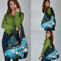 Hawaii Valentine Day Grocery Bag Polynesian Hibiscus Art Style Turquoise