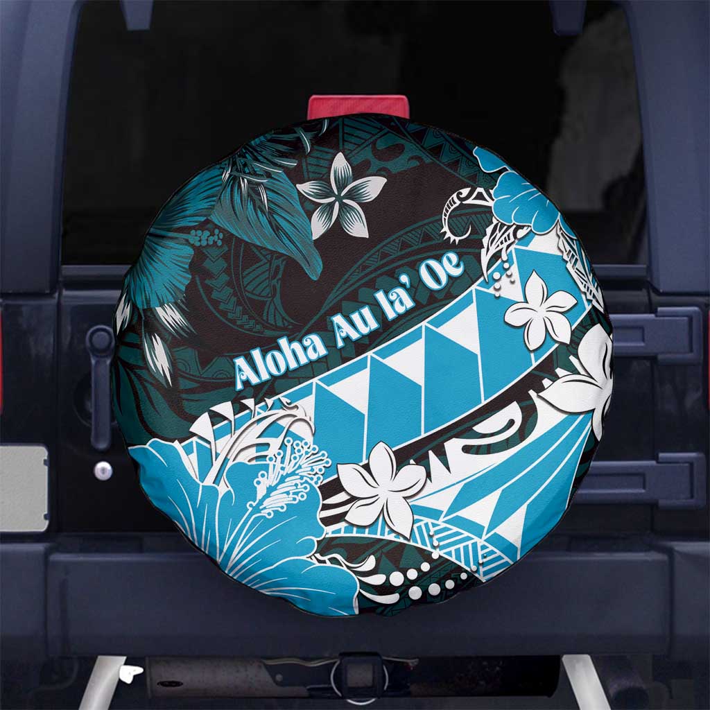Hawaii Valentine Day Spare Tire Cover Polynesian Hibiscus Art Style Turquoise