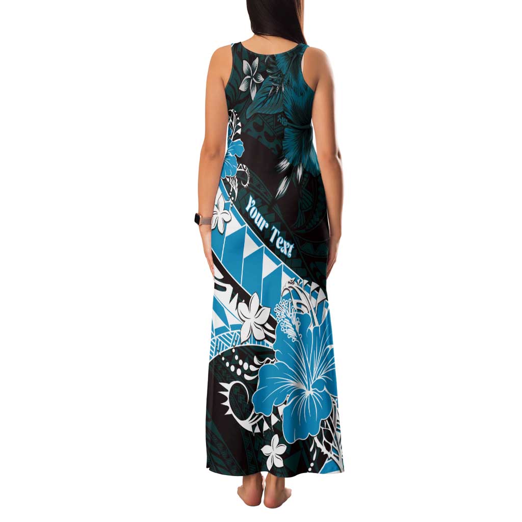 Personalised Hawaii Valentine Day Tank Maxi Dress Polynesian Hibiscus Art Style Turquoise