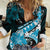 Personalised Hawaii Valentine Day Women Casual Shirt Polynesian Hibiscus Art Style Turquoise