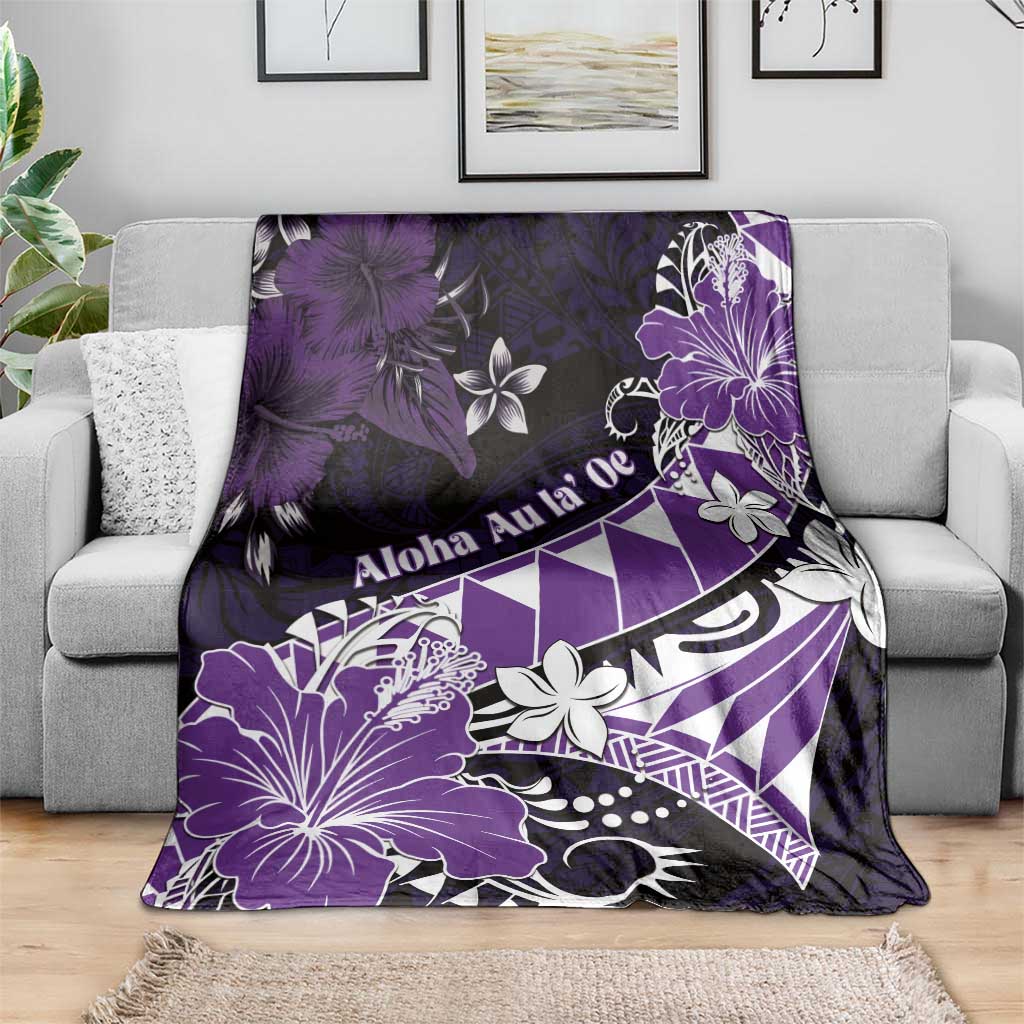 Hawaii Valentine Day Blanket Polynesian Hibiscus Art Style Purple