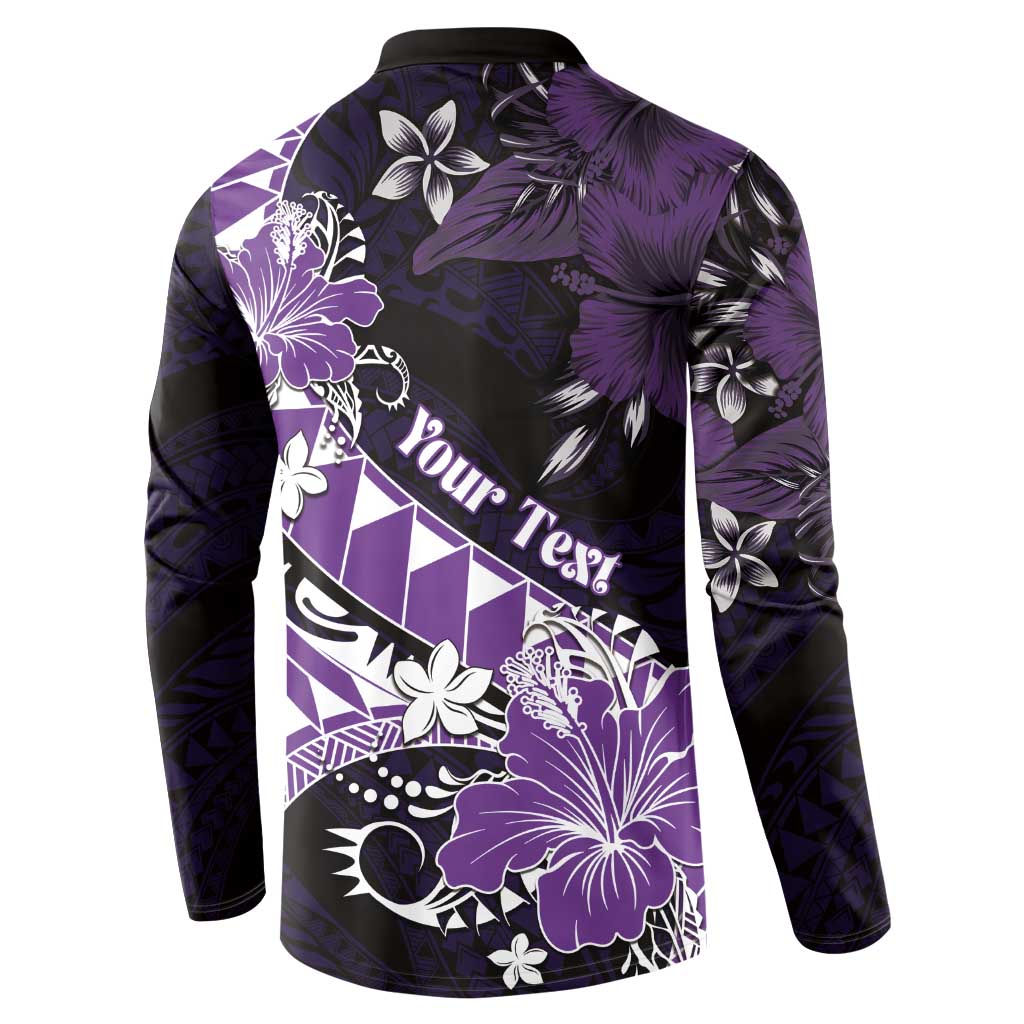 Personalised Hawaii Valentine Day Button Sweatshirt Polynesian Hibiscus Art Style Purple