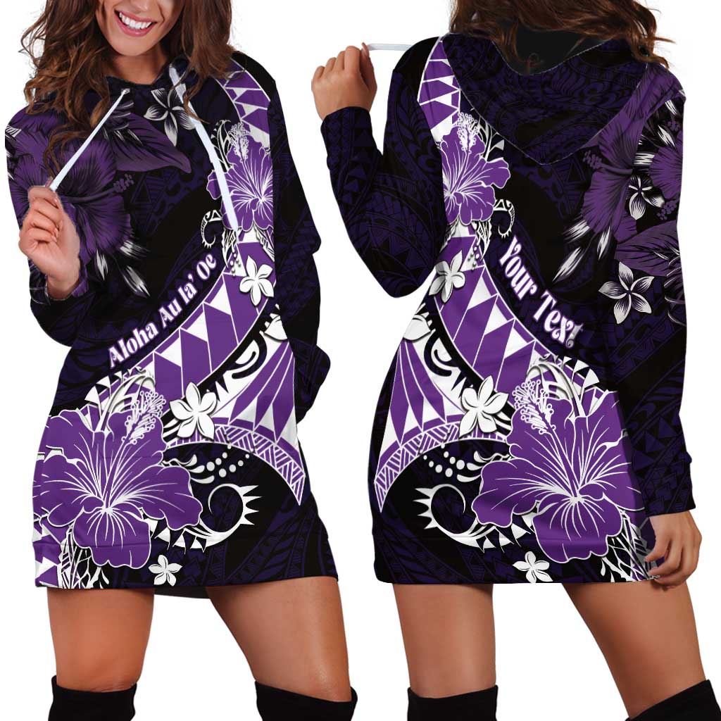 Personalised Hawaii Valentine Day Hoodie Dress Polynesian Hibiscus Art Style Purple