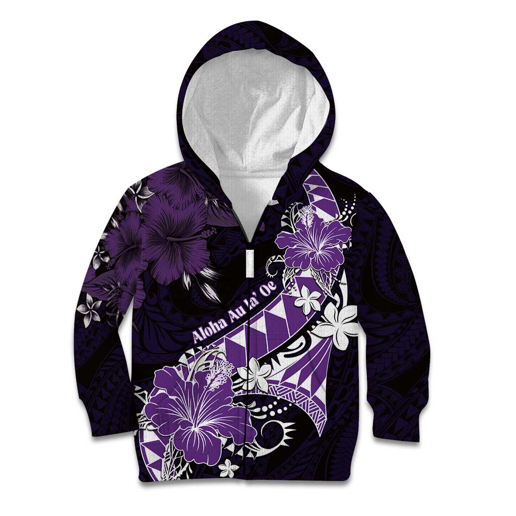 Personalised Hawaii Valentine Day Kid Hoodie Polynesian Hibiscus Art Style Purple