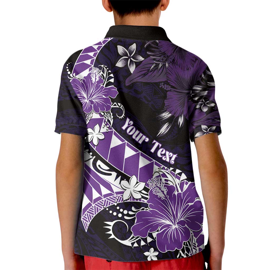 Personalised Hawaii Valentine Day Kid Polo Shirt Polynesian Hibiscus Art Style Purple