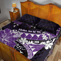 Hawaii Valentine Day Quilt Bed Set Polynesian Hibiscus Art Style Purple