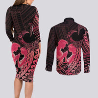 Alofa Samoa Valentine Red Couples Matching Long Sleeve Bodycon Dress and Long Sleeve Button Shirt Love Is The Greatest Thing