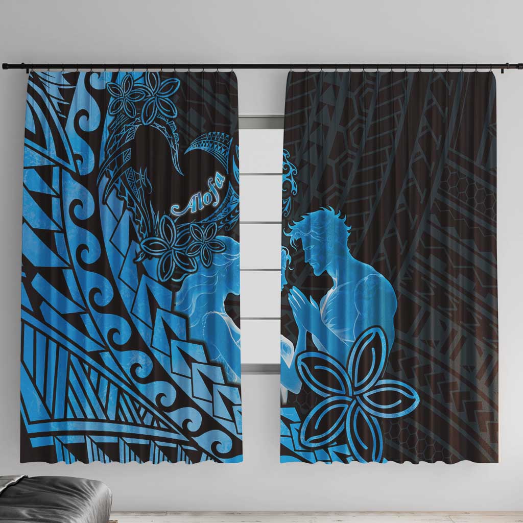 Alofa Samoa Valentine Blue Window Curtain Love Is The Greatest Thing LT05 With Hooks Blue - Polynesian Pride