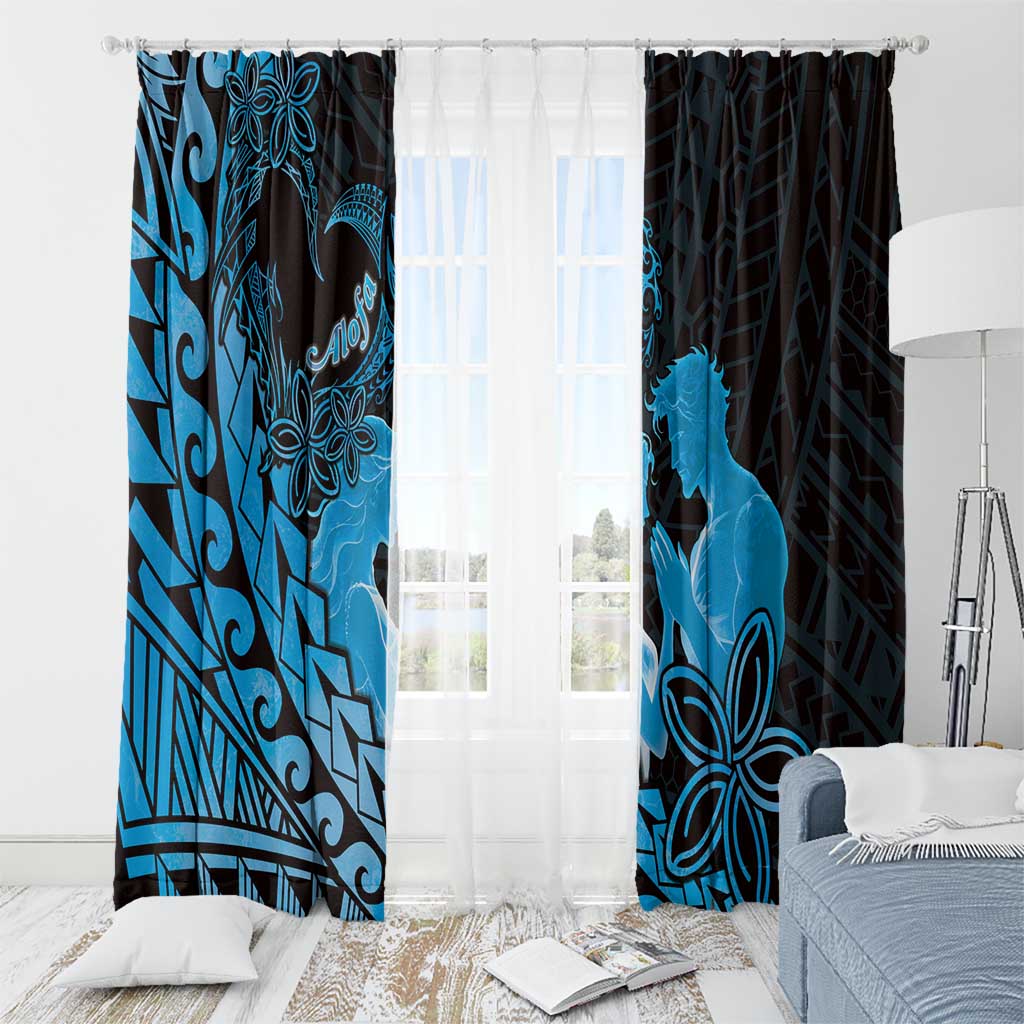Alofa Samoa Valentine Blue Window Curtain Love Is The Greatest Thing LT05 - Polynesian Pride