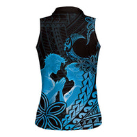 Alofa Samoa Valentine Blue Women Sleeveless Polo Shirt Love Is The Greatest Thing LT05 - Polynesian Pride