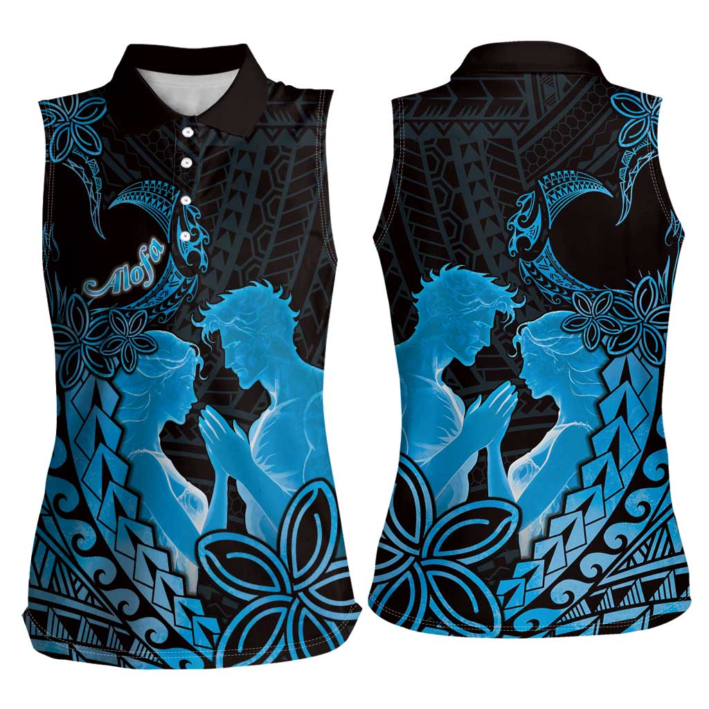 Alofa Samoa Valentine Blue Women Sleeveless Polo Shirt Love Is The Greatest Thing LT05 - Polynesian Pride