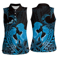 Alofa Samoa Valentine Blue Women Sleeveless Polo Shirt Love Is The Greatest Thing LT05 - Polynesian Pride