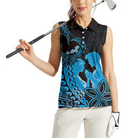 Alofa Samoa Valentine Blue Women Sleeveless Polo Shirt Love Is The Greatest Thing LT05 - Polynesian Pride