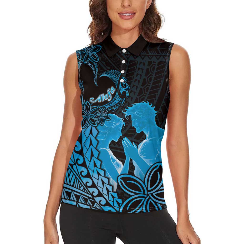 Alofa Samoa Valentine Blue Women Sleeveless Polo Shirt Love Is The Greatest Thing LT05 - Polynesian Pride