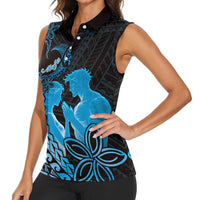 Alofa Samoa Valentine Blue Women Sleeveless Polo Shirt Love Is The Greatest Thing LT05 - Polynesian Pride