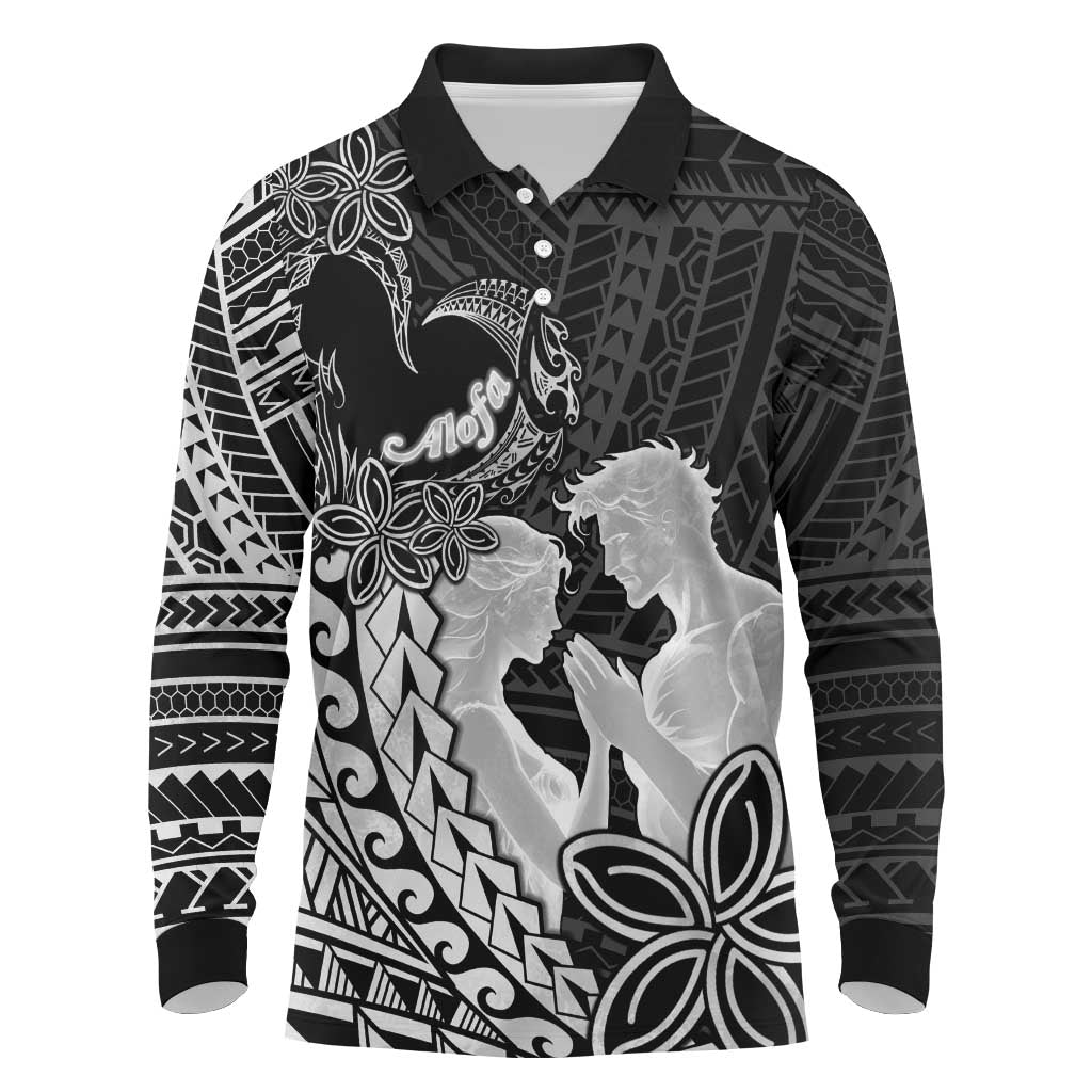 Alofa Samoa Valentine Black Long Sleeve Polo Shirt Love Is The Greatest Thing LT05 Black - Polynesian Pride