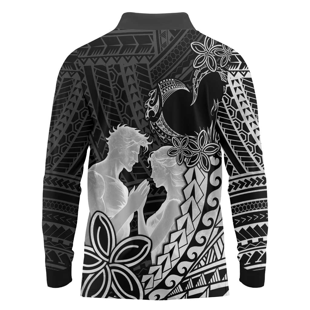 Alofa Samoa Valentine Black Long Sleeve Polo Shirt Love Is The Greatest Thing LT05 - Polynesian Pride