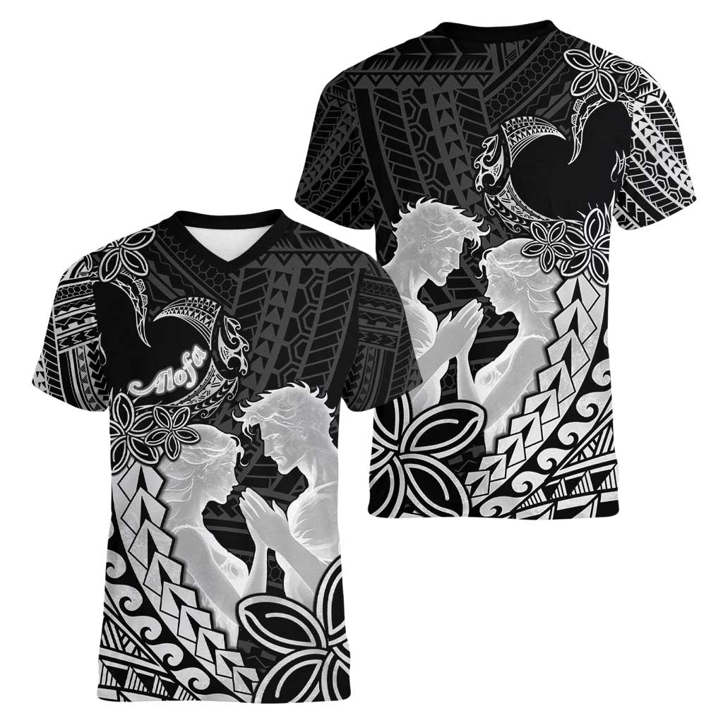 Alofa Samoa Valentine Black Women V-Neck T-Shirt Love Is The Greatest Thing