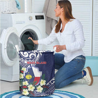 Wake Island Laundry Basket Tribal Pattern With Hibiscus Flowers