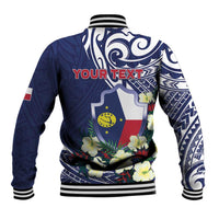 Personalised Wake Island Baseball Jacket Tribal Pattern With Hibiscus Flowers