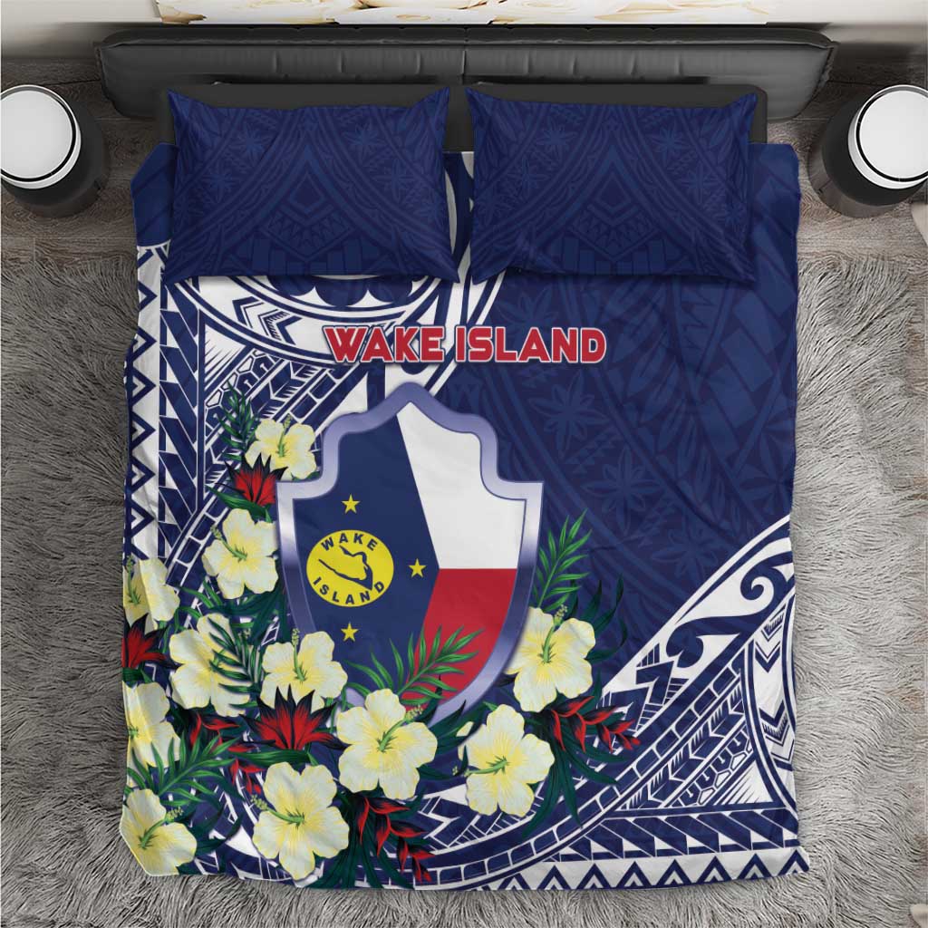 Wake Island Bedding Set Tribal Pattern With Hibiscus Flowers