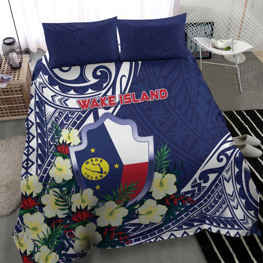 Wake Island Bedding Set Tribal Pattern With Hibiscus Flowers