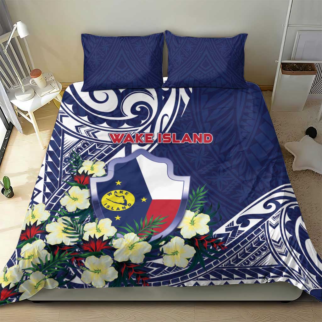 Wake Island Bedding Set Tribal Pattern With Hibiscus Flowers