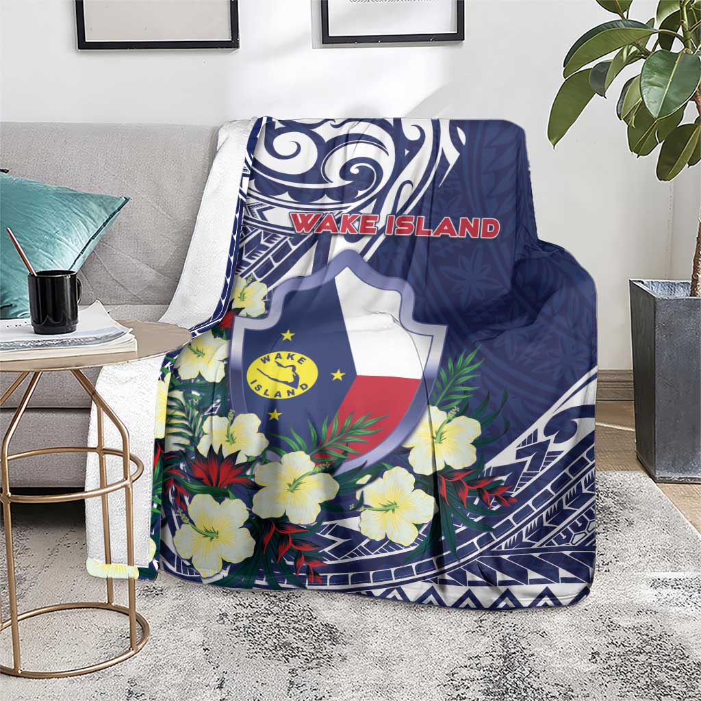 Wake Island Blanket Tribal Pattern With Hibiscus Flowers