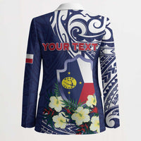 Personalised Wake Island Blazer Tribal Pattern With Hibiscus Flowers