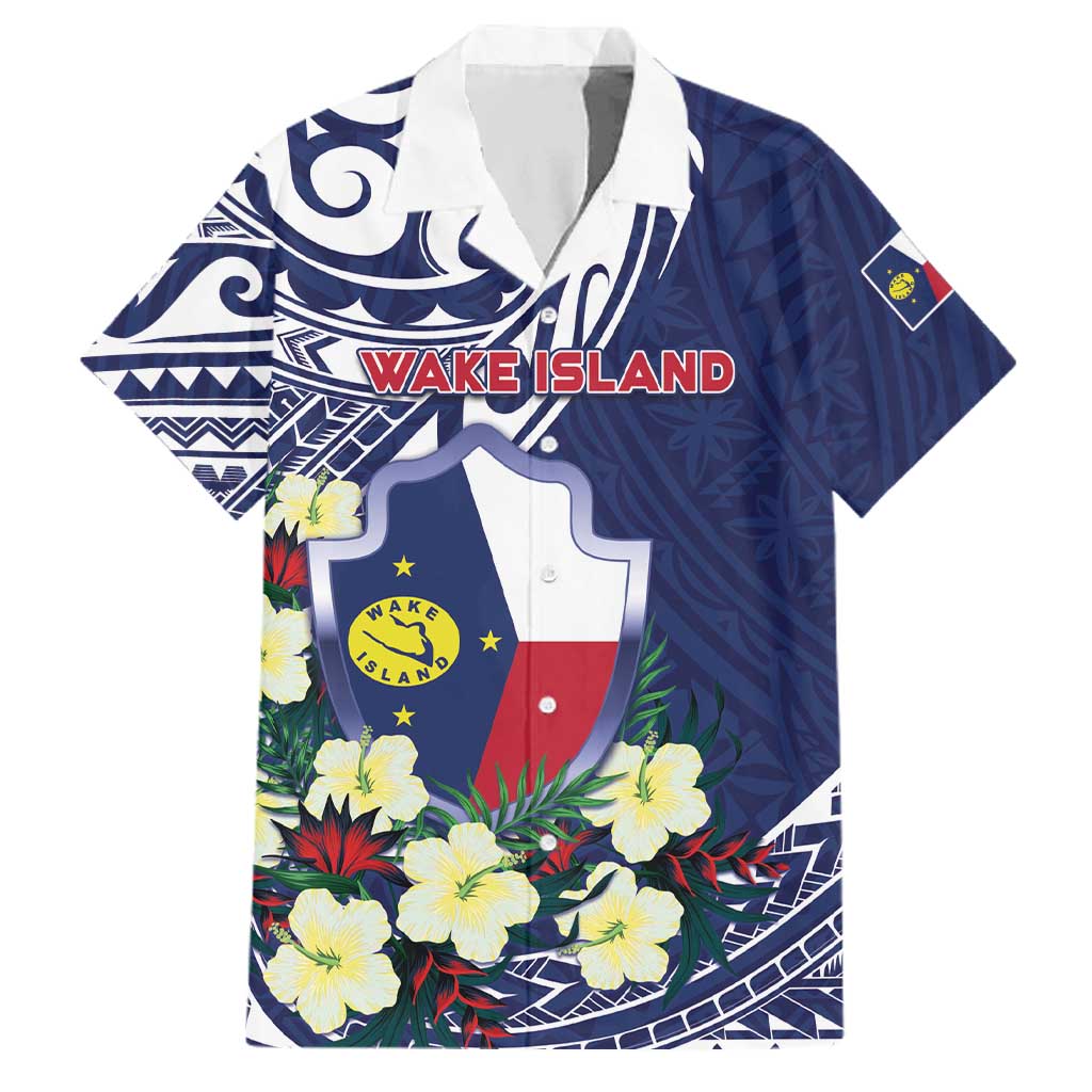 Personalised Wake Island Family Matching Off The Shoulder Long Sleeve Dress and Hawaiian Shirt Tribal Pattern With Hibiscus Flowers