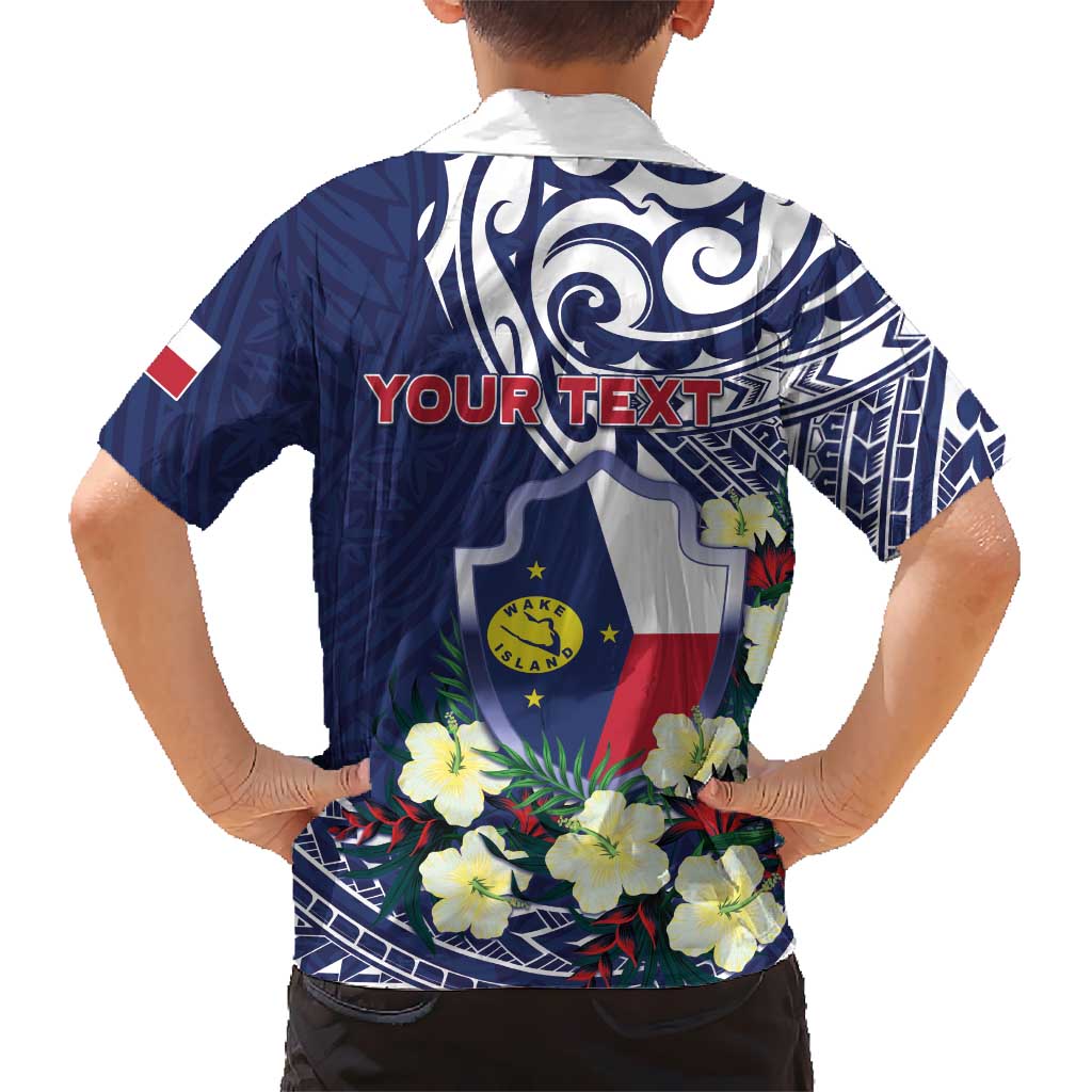 Personalised Wake Island Family Matching Off Shoulder Maxi Dress and Hawaiian Shirt Tribal Pattern With Hibiscus Flowers