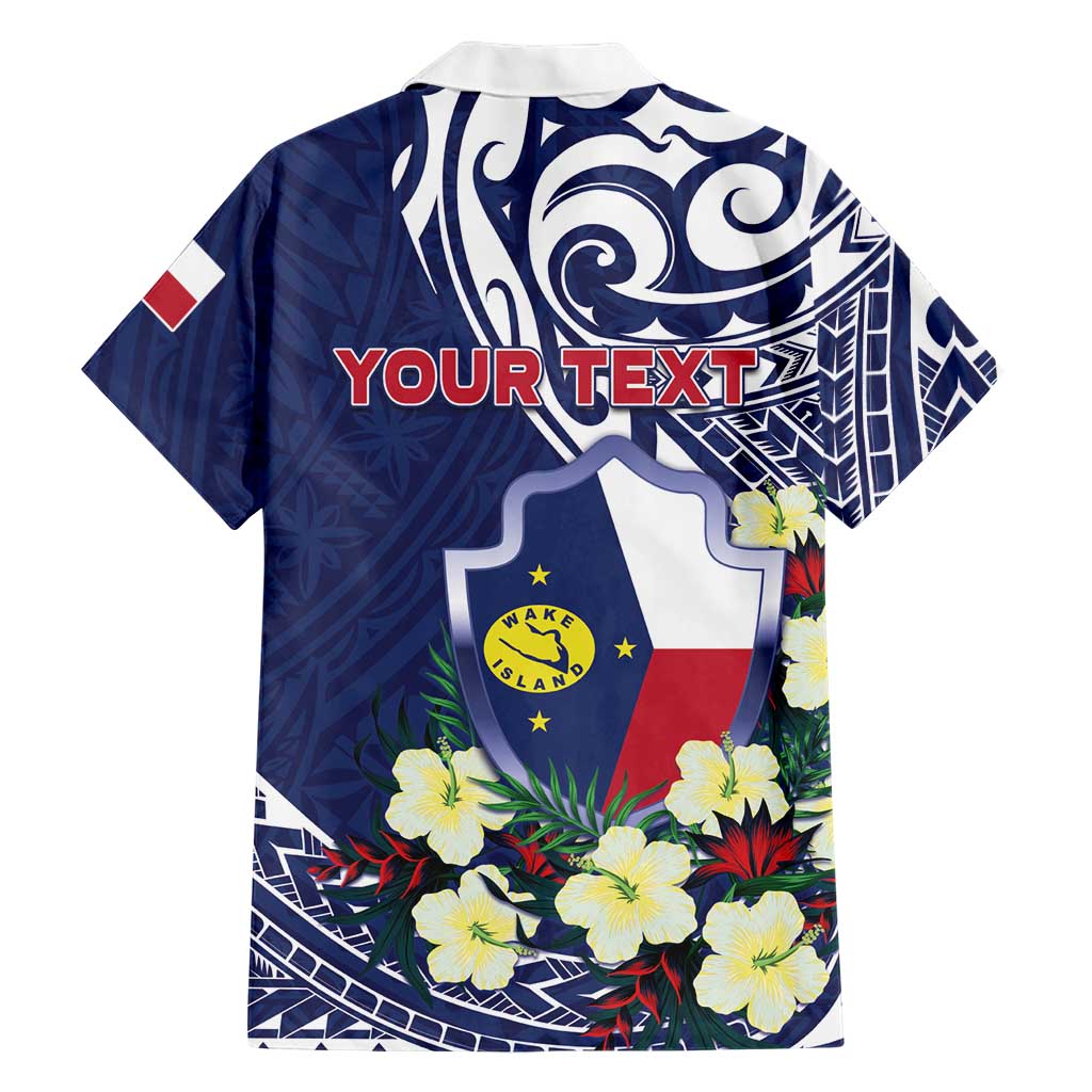 Personalised Wake Island Family Matching Off Shoulder Short Dress and Hawaiian Shirt Tribal Pattern With Hibiscus Flowers