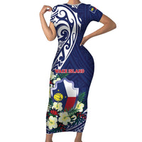 Personalised Wake Island Family Matching Short Sleeve Bodycon Dress and Hawaiian Shirt Tribal Pattern With Hibiscus Flowers