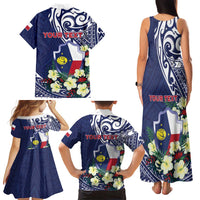 Personalised Wake Island Family Matching Tank Maxi Dress and Hawaiian Shirt Tribal Pattern With Hibiscus Flowers