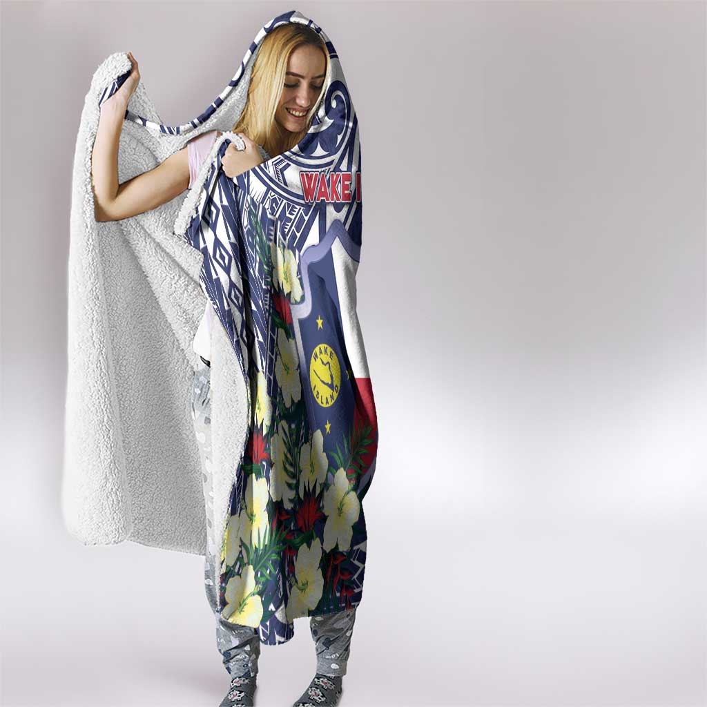 Wake Island Hooded Blanket Tribal Pattern With Hibiscus Flowers