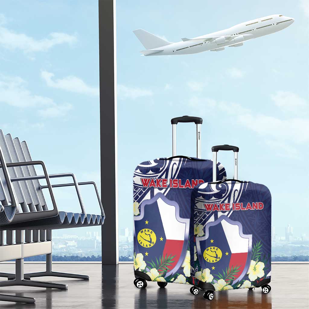 Wake Island Luggage Cover Tribal Pattern With Hibiscus Flowers