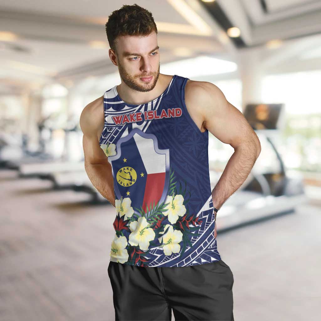 Personalised Wake Island Men Tank Top Tribal Pattern With Hibiscus Flowers