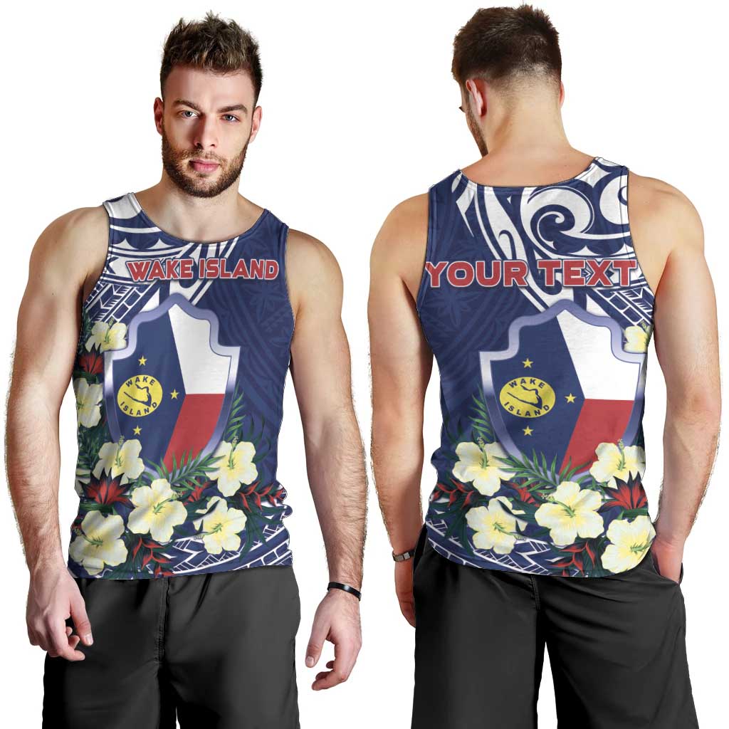 Personalised Wake Island Men Tank Top Tribal Pattern With Hibiscus Flowers