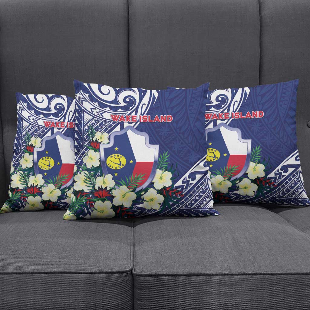 Wake Island Pillow Cover Tribal Pattern With Hibiscus Flowers