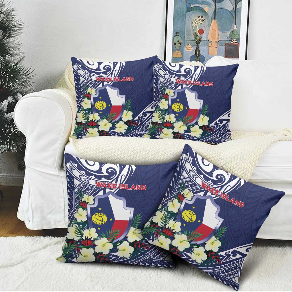Wake Island Pillow Cover Tribal Pattern With Hibiscus Flowers